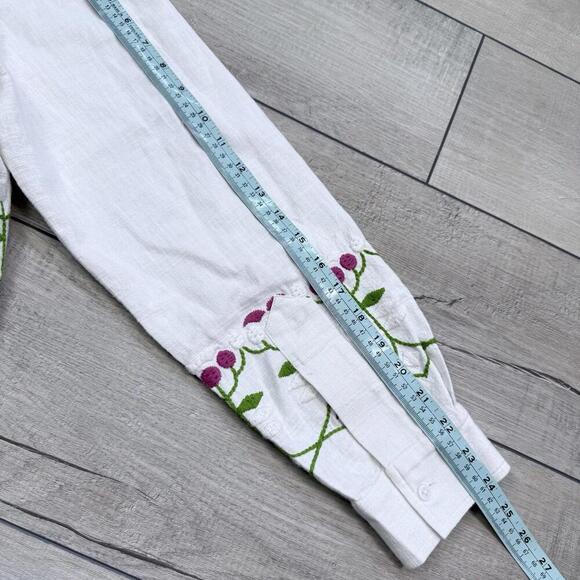 BODE Mens White Embroidered Nouveau Fleur Shirt Size L/XL plain-woven linen Boho - Picture 12 of 15